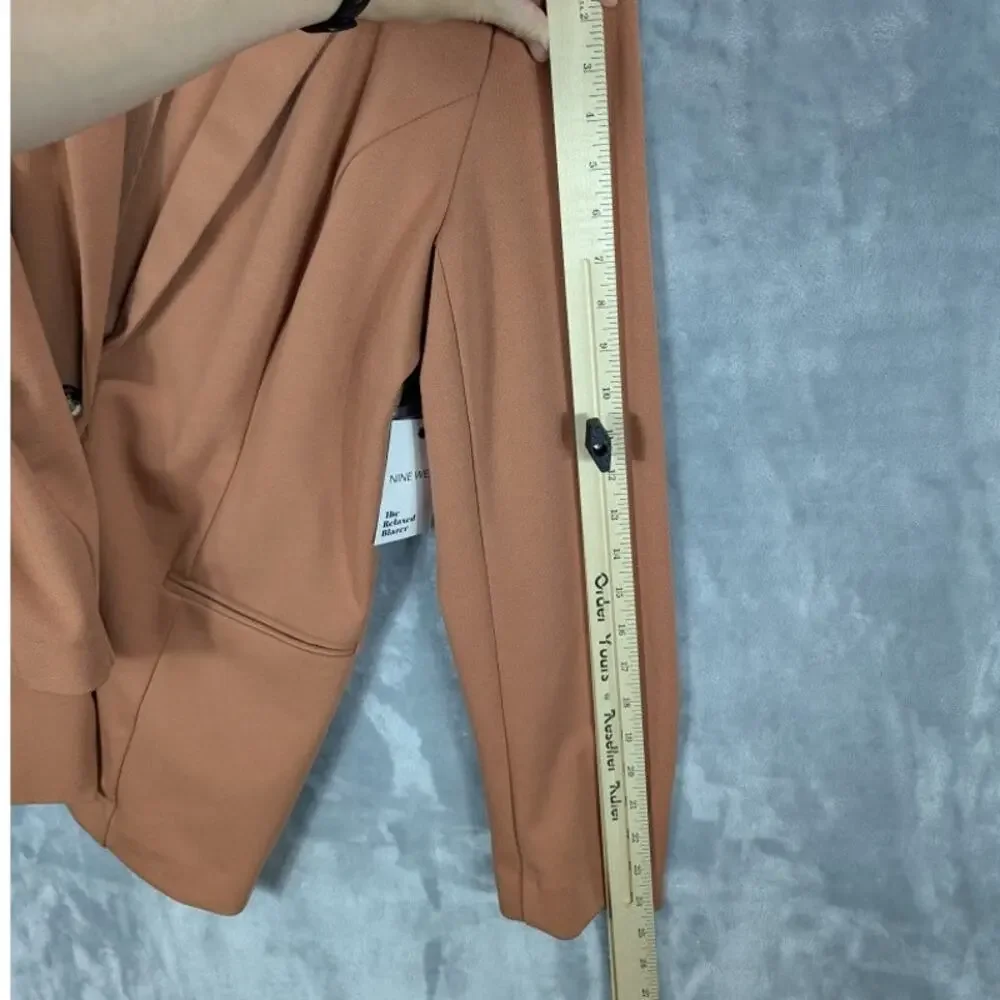 Nine West Blazer Womens Large Jacket Brown Single Button Career Preppy Business